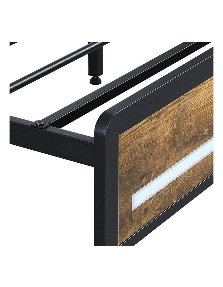 Headboard Shelf Industrial RGB Light LED Charging Bed Frame Storage King in Brown image 6