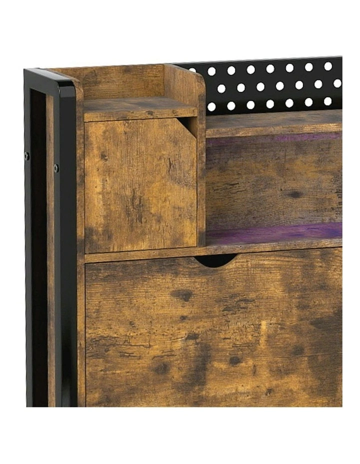 Headboard Industrial RGB Light LED Charging Bed Frame Storage Single in Brown image 5