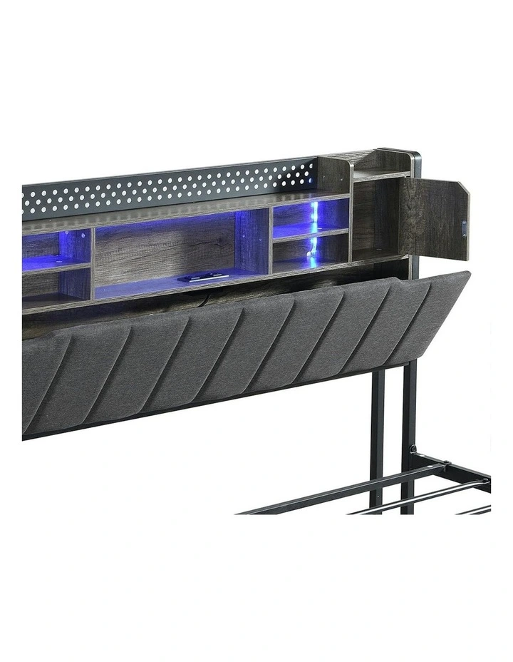 Linen Upholstered Storage Headboard LED Charging Bed Frame King 2 Ports in Grey image 4