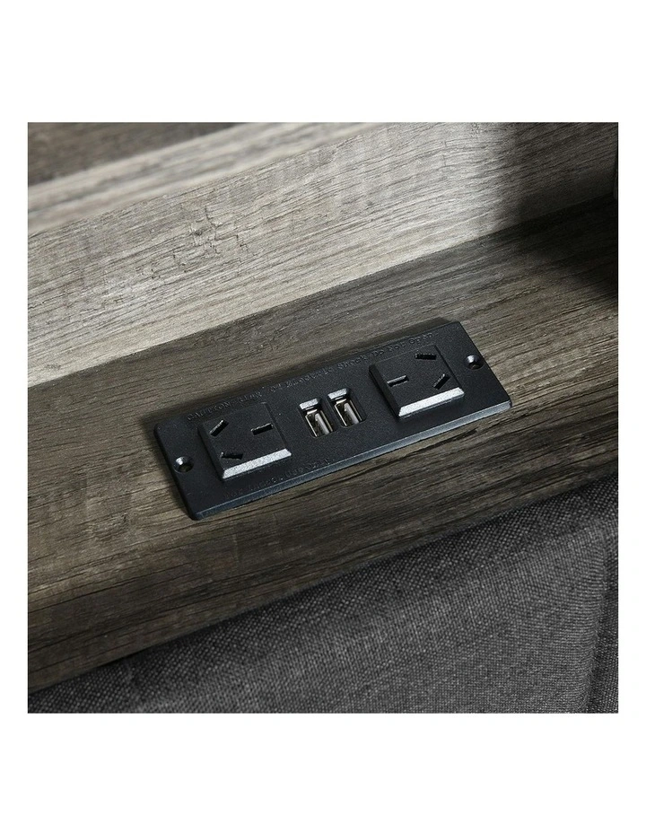 Linen Upholstered Storage Headboard LED Charging Bed Frame King 2 Ports in Grey image 5