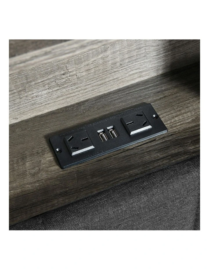 Linen Upholstered Storage Headboard LED Charging Bed Frame Single 2 Ports in Grey image 5