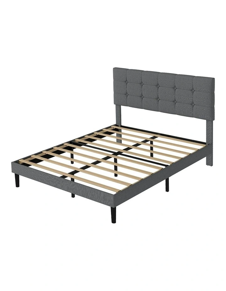 Sturdy Base Upholstered Soft Headboard Mattress Bed Frame Double in Grey image 1