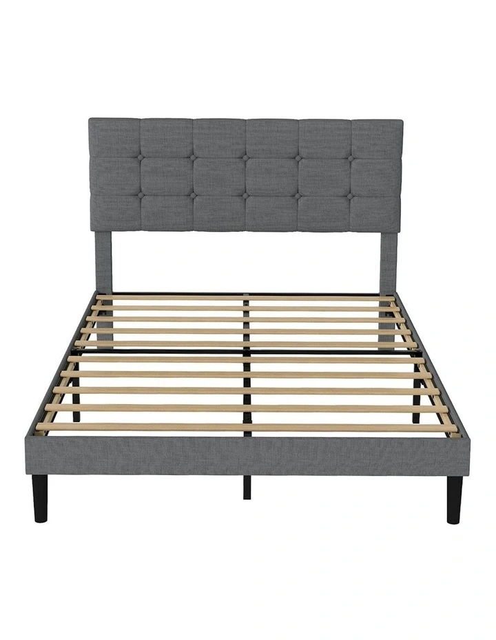Sturdy Base Upholstered Soft Headboard Mattress Bed Frame Double in Grey image 2