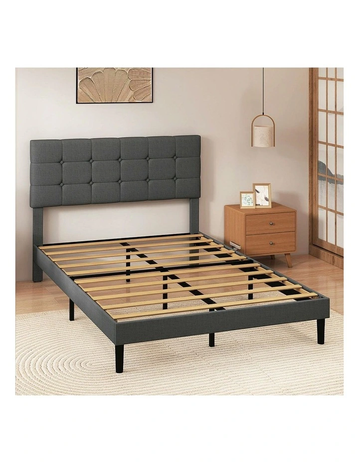Sturdy Base Upholstered Soft Headboard Bedroom Mattress Bed Frame Queen in Grey image 7