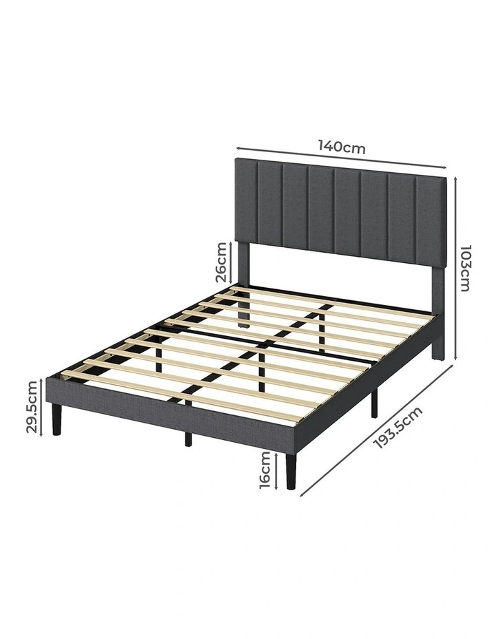Sturdy Base Upholstered Headboard Mattress Bed Frame Double in Grey image 3