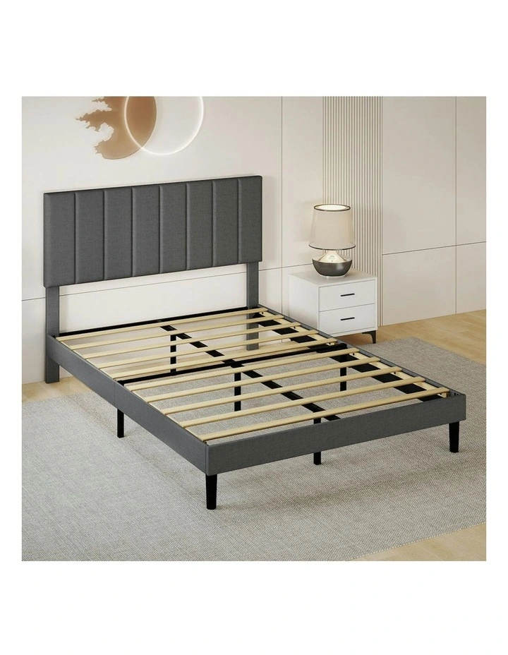 Sturdy Base Upholstered Headboard Mattress Bed Frame Double in Grey image 7