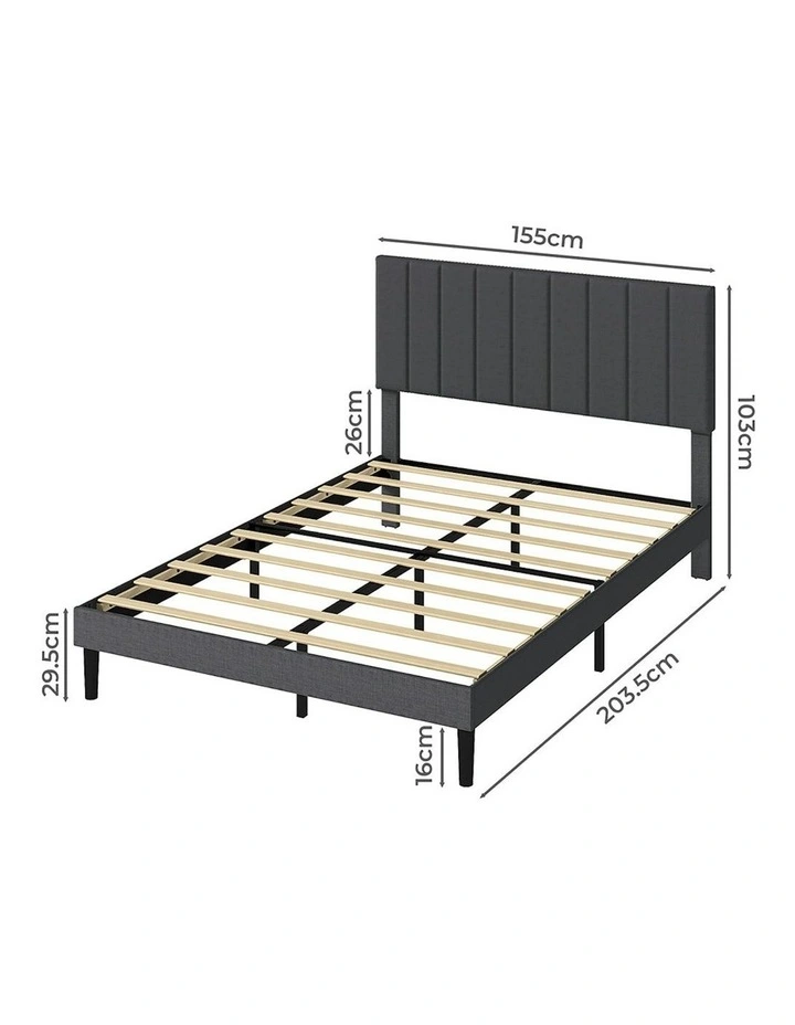 Sturdy Base Upholstered Headboard Mattress Bed Frame Queen in Grey image 3