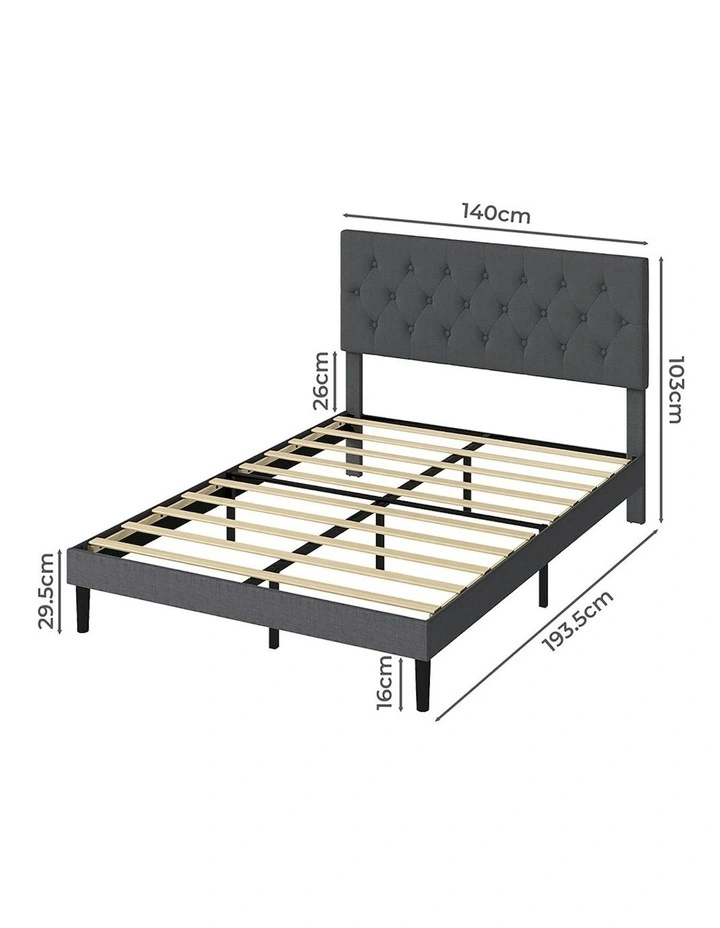 Upholstered Headboard Mattress Base Bed Frame Double in Dark Grey image 3
