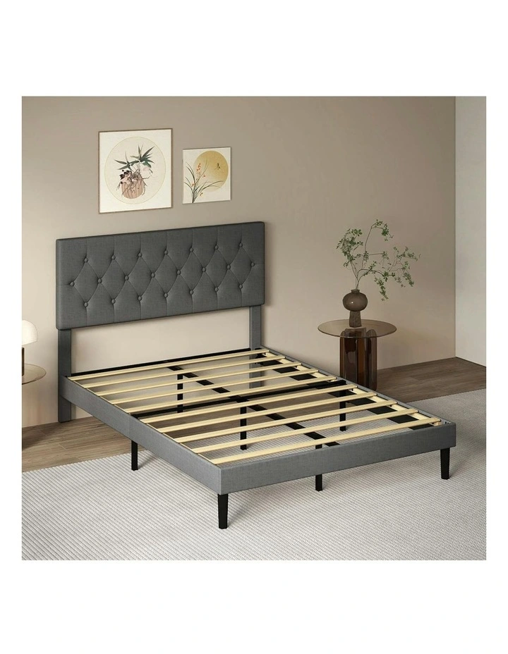 Upholstered Headboard Mattress Base Bed Frame Double in Dark Grey image 7