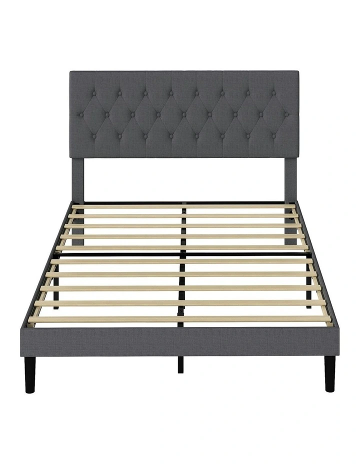 Upholstered Headboard Mattress Base Bed Frame Queen in Dark Grey image 2