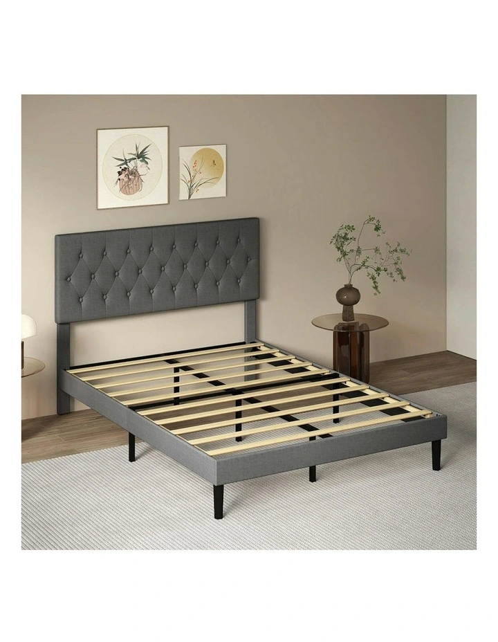 Upholstered Headboard Mattress Base Bed Frame Queen in Dark Grey image 7