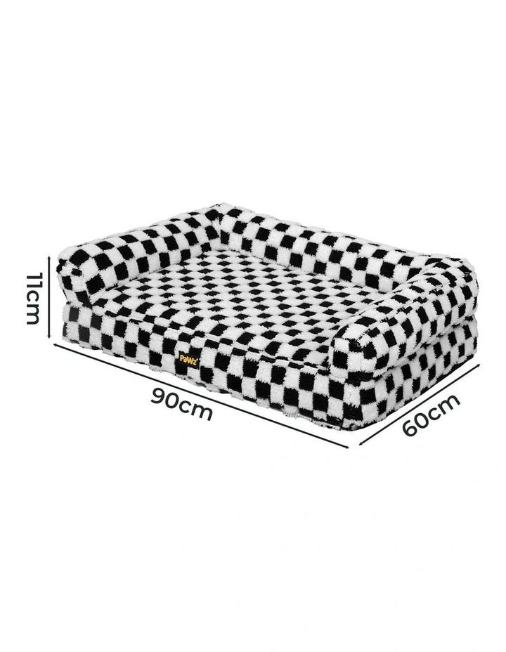 Orthopedic Calming Checkered Plush Sofa Washable Bed Pet Mat L in Black image 3