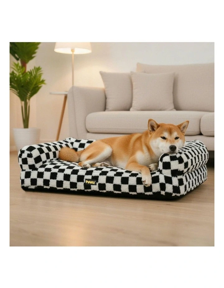 Orthopedic Calming Checkered Plush Sofa Washable Bed Pet Mat L in Black image 7