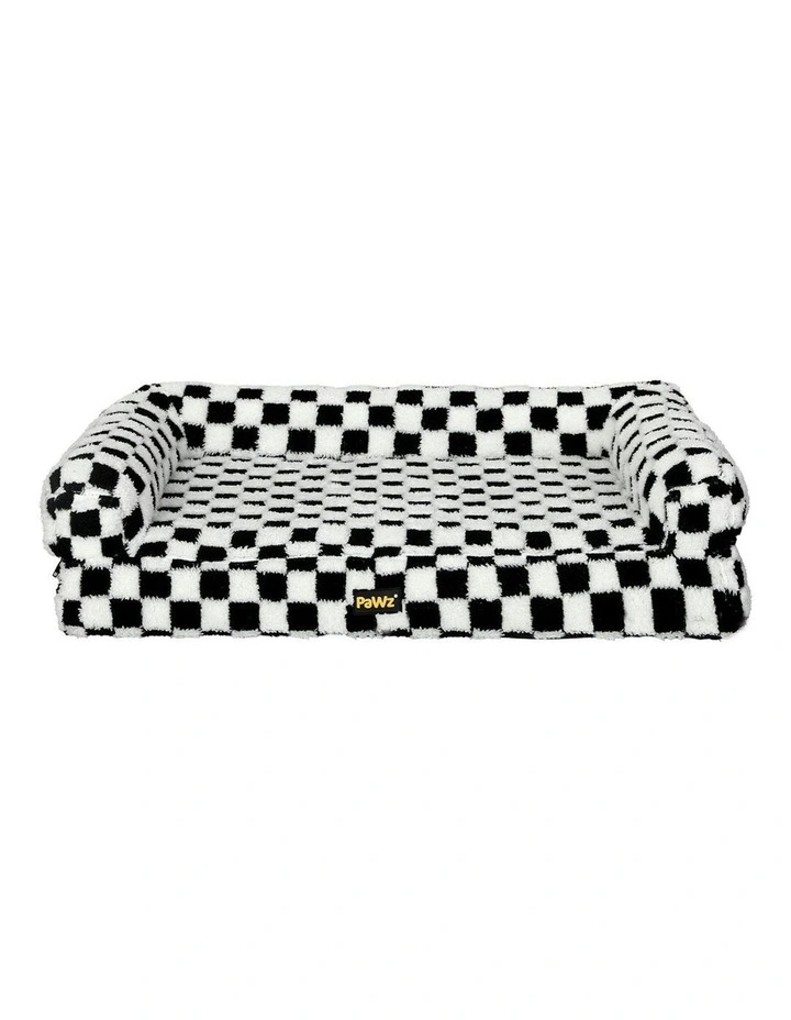Orthopedic Calming Checkered Plush Sofa Washable Bed Pet Mat M in Black image 2
