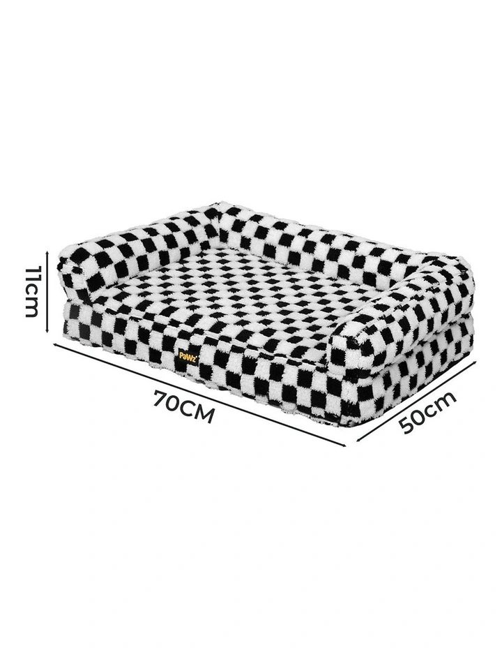 Orthopedic Calming Checkered Plush Sofa Washable Bed Pet Mat M in Black image 3
