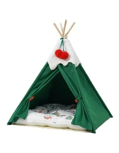 Pet Tent House Pet Teepee Dog Cat Tent Bed Washable Portable Indoor in Green