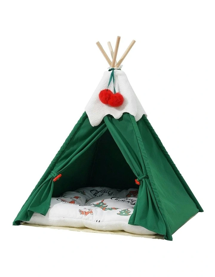 Pet Tent House Pet Teepee Dog Cat Tent Bed Washable Portable Indoor in Green image 1