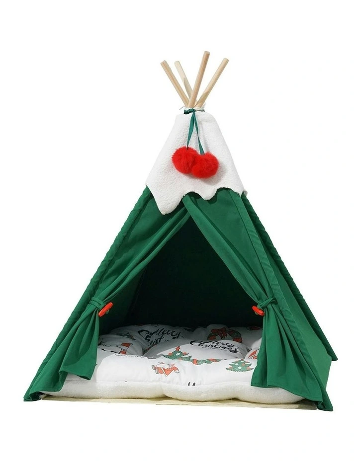 Pet Tent House Pet Teepee Dog Cat Tent Bed Washable Portable Indoor in Green image 2