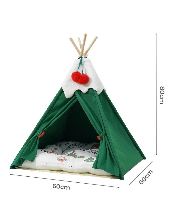 Pet Tent House Pet Teepee Dog Cat Tent Bed Washable Portable Indoor in Green image 3