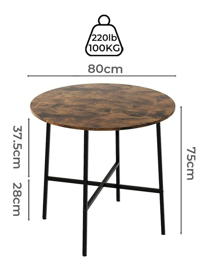 Round Kitchen 4 Person Coffee Restaurant Metal Base Dining Table in Brown image 3