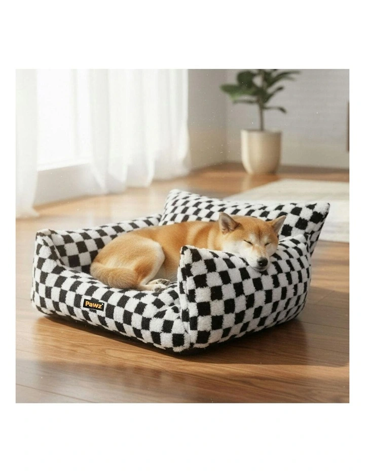 Pet Bed Soft Plush Checkered Dog Bed Washable Cat Bed Removable Cover XL in Multi image 7