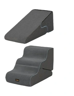 Dog Steps Adjustable 3-Steps Dog Ramp Portable Pet 2-in-1 Stairs Bed Sofa in Grey