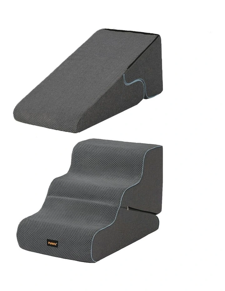 Dog Steps Adjustable 3-Steps Dog Ramp Portable Pet 2-in-1 Stairs Bed Sofa in Grey image 1