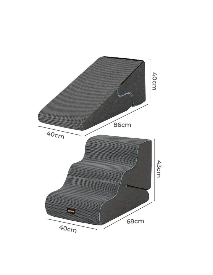 Dog Steps Adjustable 3-Steps Dog Ramp Portable Pet 2-in-1 Stairs Bed Sofa in Grey image 3