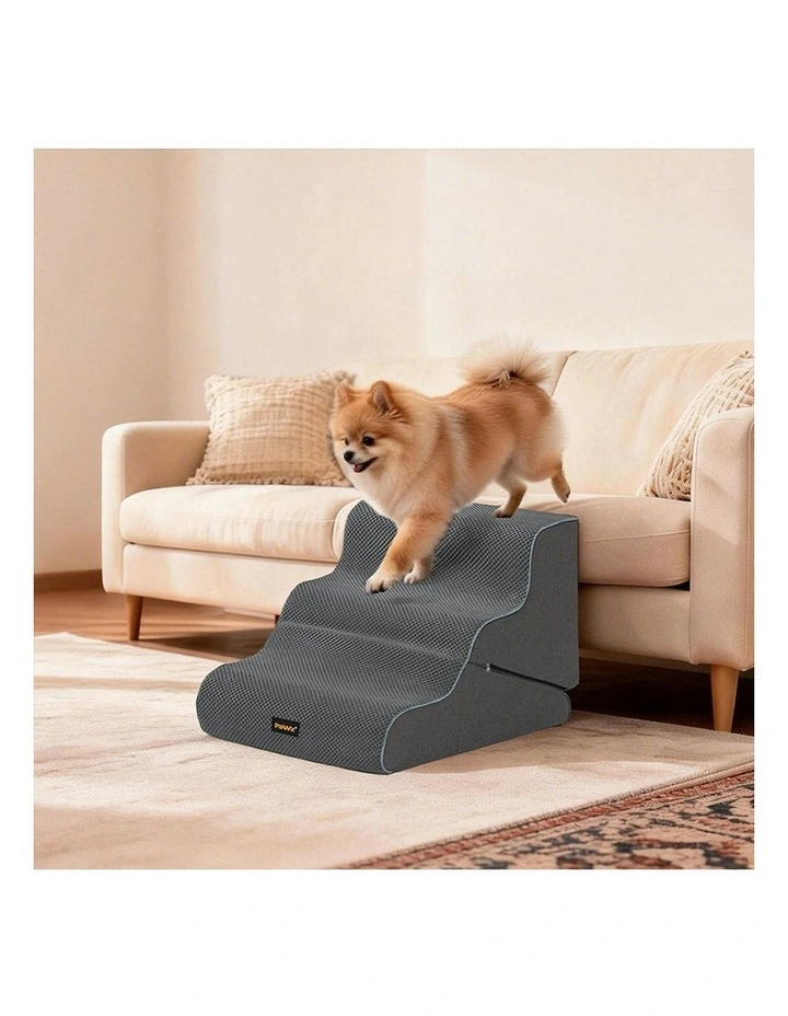 Dog Steps Adjustable 3-Steps Dog Ramp Portable Pet 2-in-1 Stairs Bed Sofa in Grey image 7