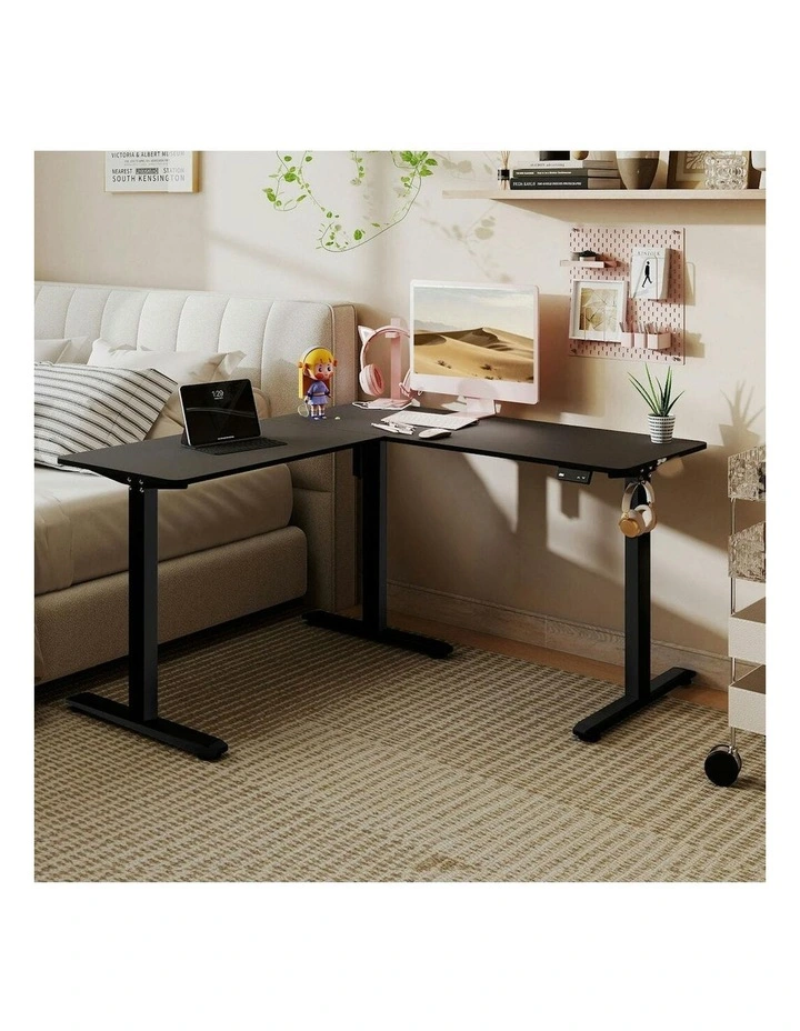 Home Office Electric Standing Desk Adjustable Height Motorised L Shaped in Black image 7