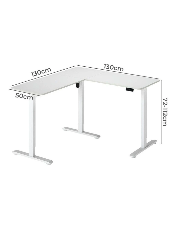 Electric Standing Desk Adjustable Height Table Motorised L Shaped in White image 3