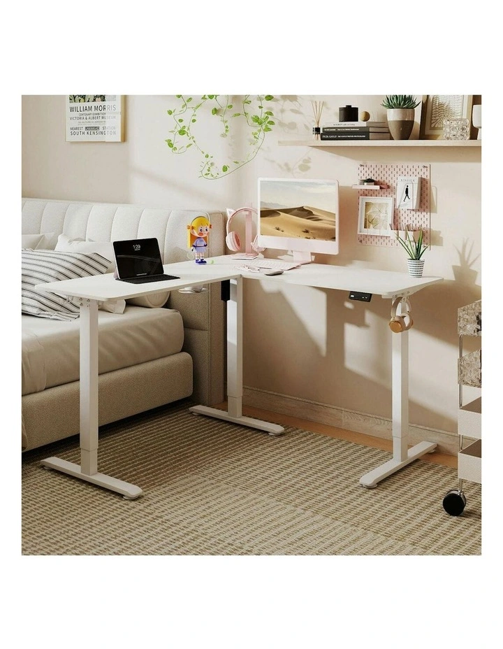 Electric Standing Desk Adjustable Height Table Motorised L Shaped in White image 7