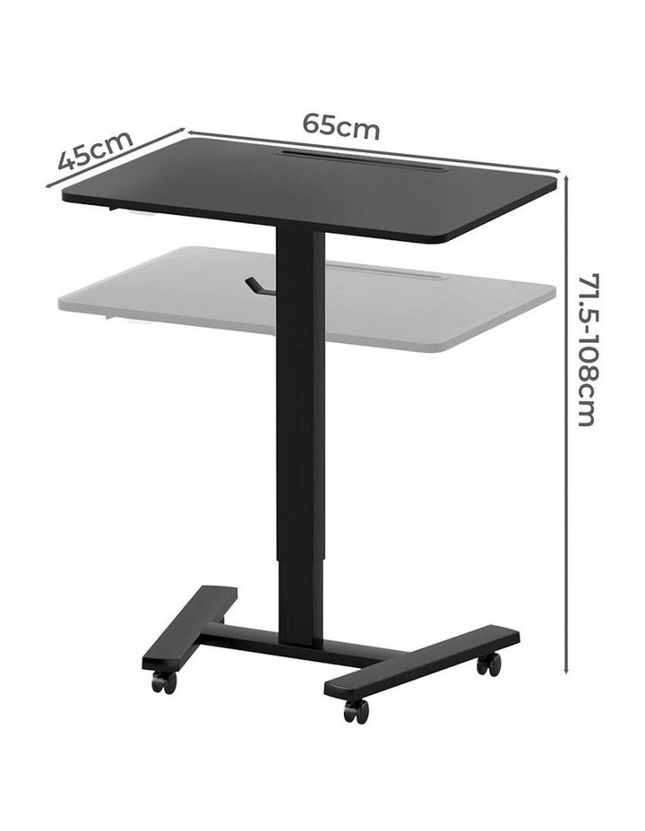 Mobile Standing Desk Adjustable Height Table Laptop Rolling Desk Wheels in Black image 3