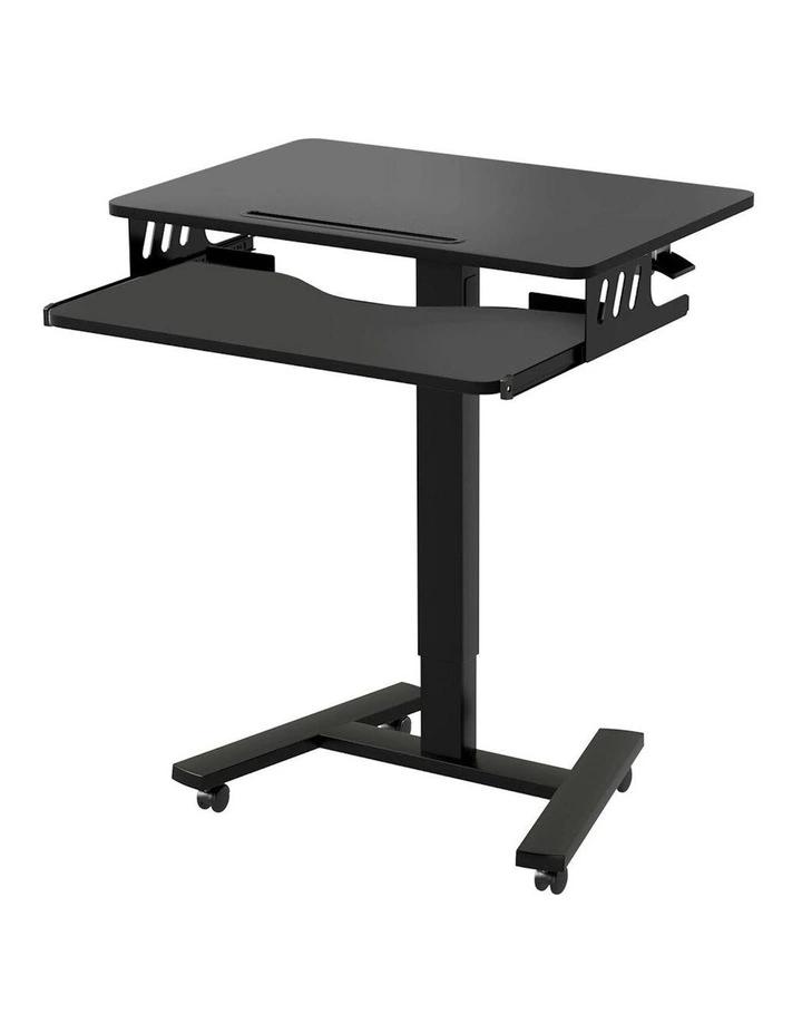 Adjustable Height Computer Table Keyboard Tray Mobile Standing Desk in Black image 1