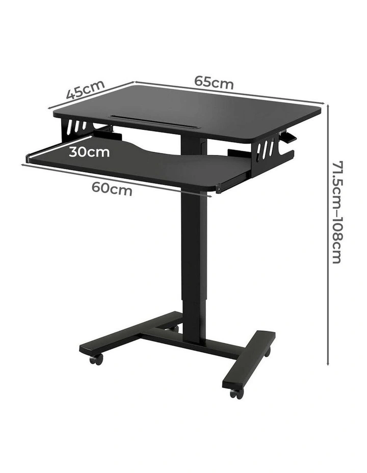 Adjustable Height Computer Table Keyboard Tray Mobile Standing Desk in Black image 3