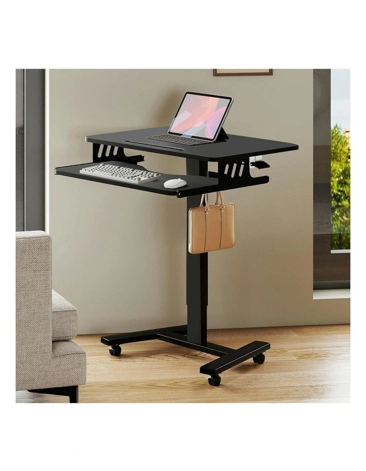 Adjustable Height Computer Table Keyboard Tray Mobile Standing Desk in Black image 7