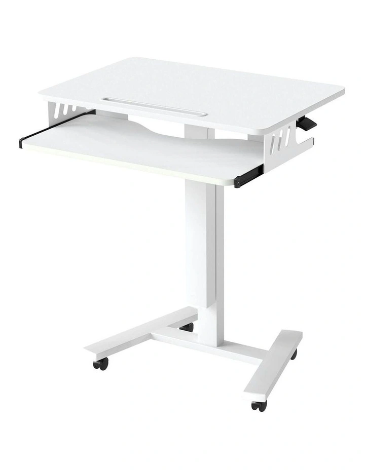 Mobile Standing Desk Adjustable Height Computer Table Keyboard Tray in White image 1