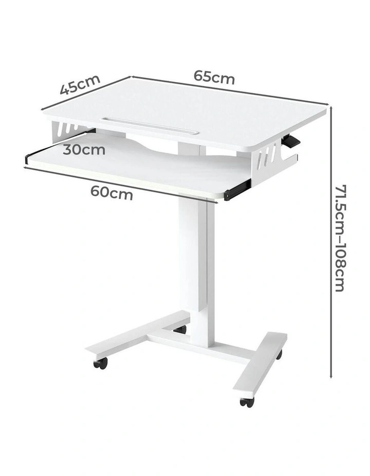 Mobile Standing Desk Adjustable Height Computer Table Keyboard Tray in White image 3