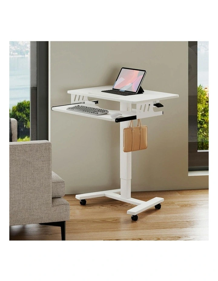 Mobile Standing Desk Adjustable Height Computer Table Keyboard Tray in White image 7