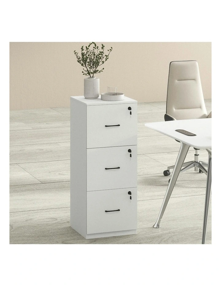 Home Office Modern Filing Storage File Cabinet Lockable Drawers 3 in White image 7