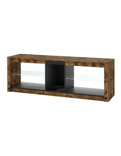 Cabinet Glass Display Storage Shelves RGB LED Lights TV Unit Stand 140cm in Brown