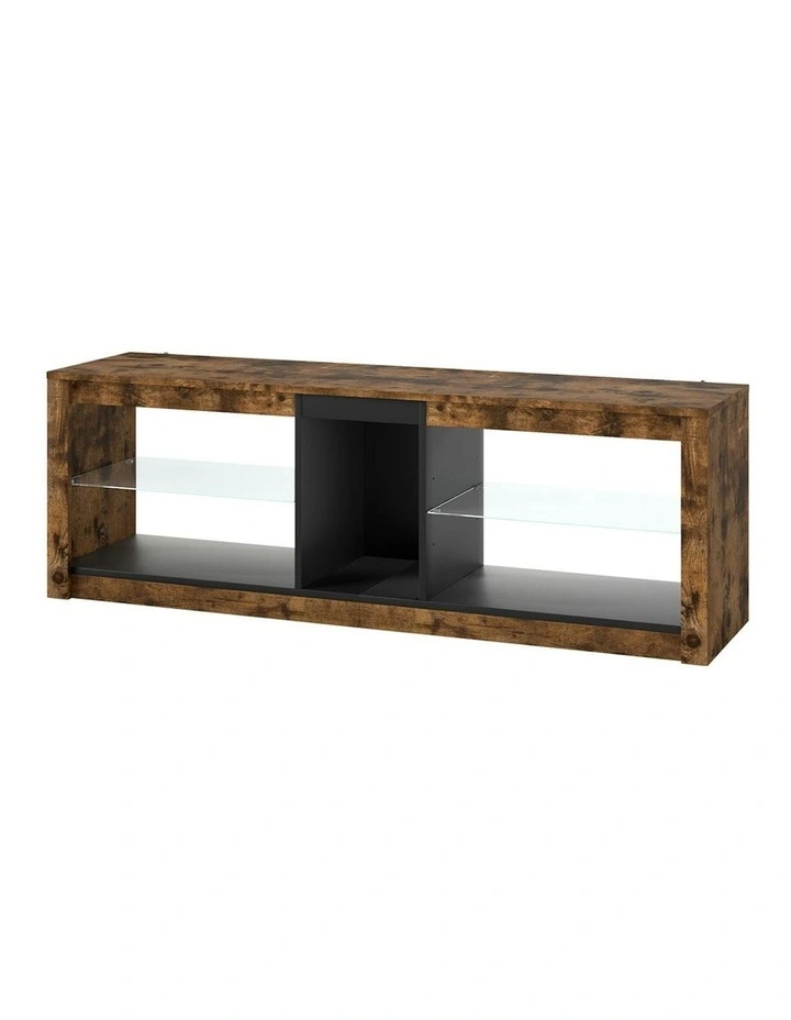 Cabinet Glass Display Storage Shelves RGB LED Lights TV Unit Stand 140cm in Brown image 1