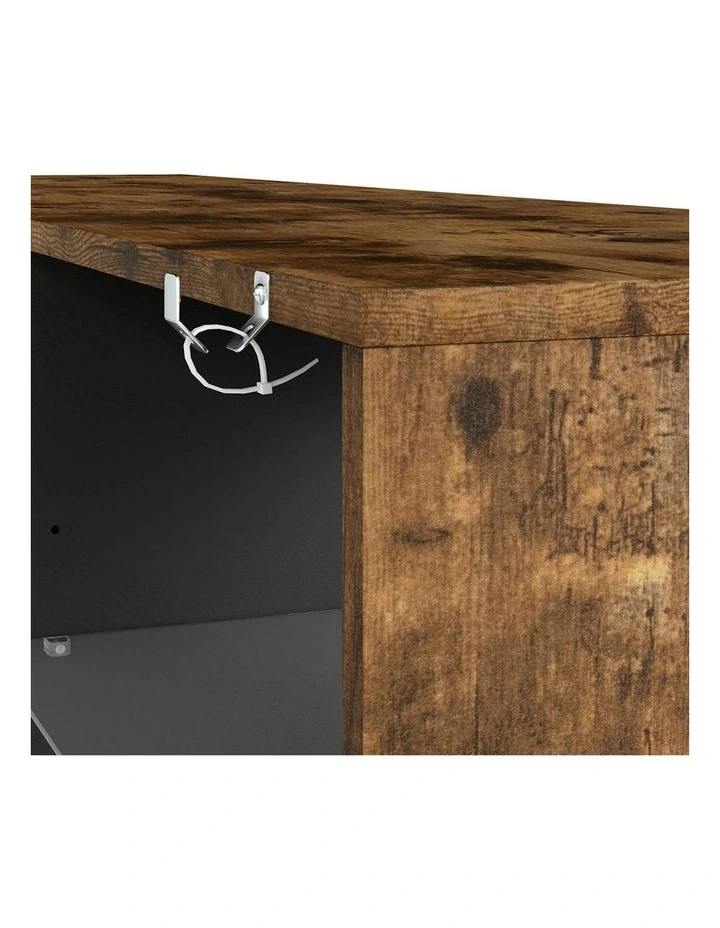 Cabinet Glass Display Storage Shelves RGB LED Lights TV Unit Stand 140cm in Brown image 6