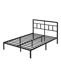 Double Bed Frame Metal Base Platform Headboard Heavy Duty Mass Storage in Black