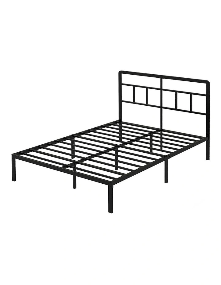 Double Bed Frame Metal Base Platform Headboard Heavy Duty Mass Storage in Black image 1