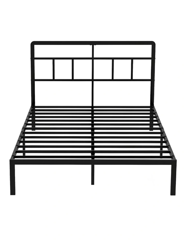 Double Bed Frame Metal Base Platform Headboard Heavy Duty Mass Storage in Black image 2