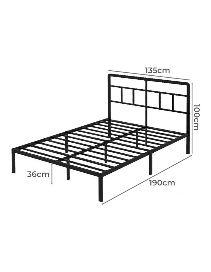 Double Bed Frame Metal Base Platform Headboard Heavy Duty Mass Storage in Black image 3