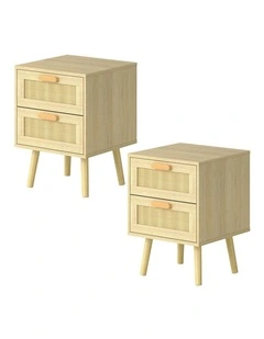 Wooden Bedside Tables Set in Beige