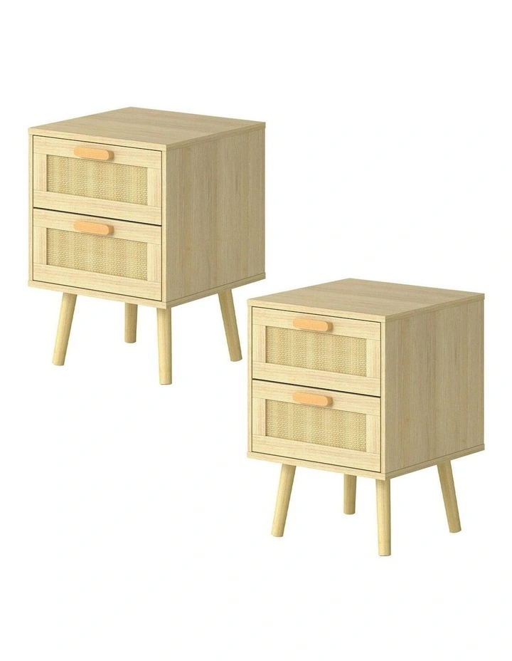Wooden Bedside Tables Set in Beige image 1