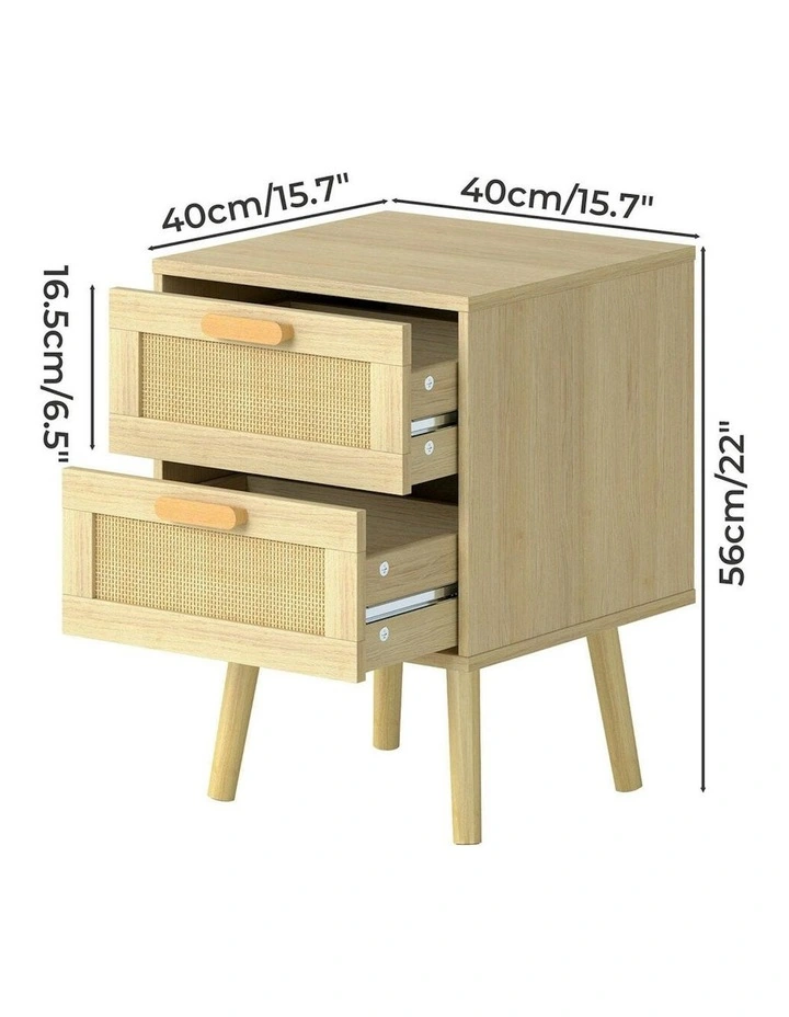 Wooden Bedside Tables Set in Beige image 3